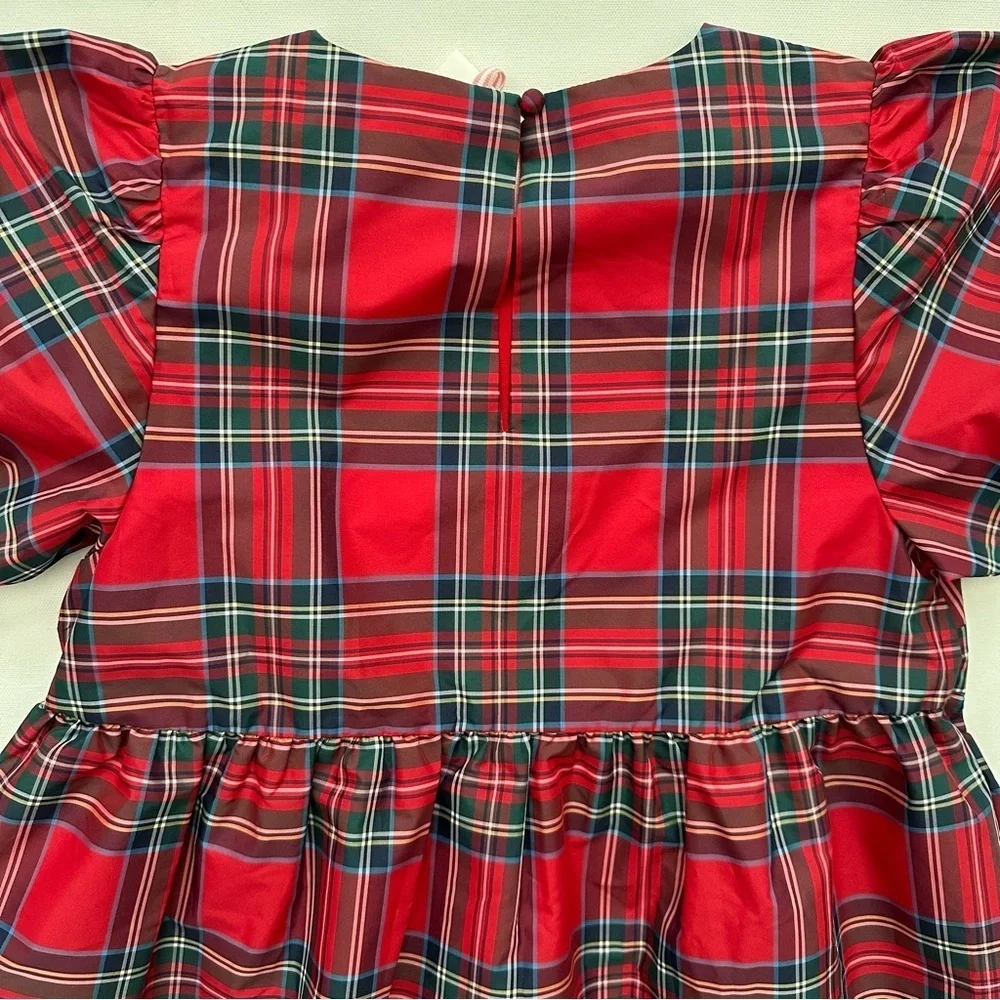VINEYARDS VINES Girl's Plaid Taffeta Puff Sleeve Dress Size M